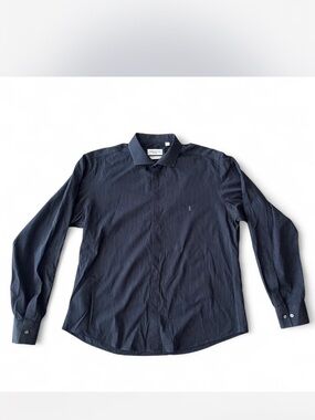 Yves Saint Laurent Men's Navy Textured Long-Sleeve Dress Shirt
